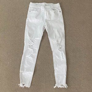 White Slightly Ripped Jeans With Frayed Cuffs!